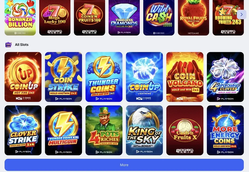 Glory Casino Brazil slots section with Hold and Win games